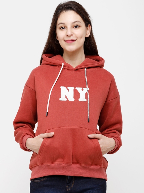 

STROP Women Rust Solid Hooded Sweatshirt