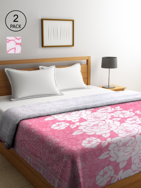 

KLOTTHE Set Of 2 Pink & White Floral 450 GSM Double King Comforters