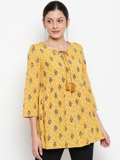 

People Women Mustard Yellow & Green Printed Tunic
