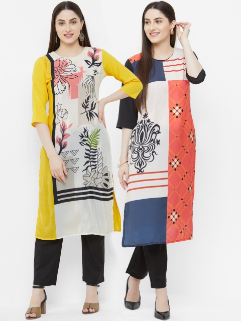 

7Threads Women Pack Of 2 Multicoloured Printed Straight Kurtas, Multi