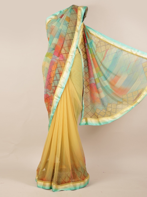 

Pothys Yellow Printed Poly Chiffon Saree