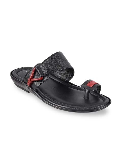 

Metro Men Black Solid Leather Comfort Sandals