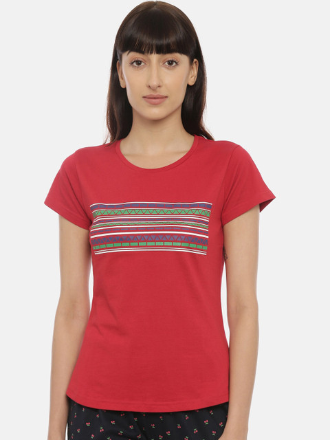 

Curare Women Red & Blue Printed Lounge T-shirt