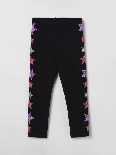 max Girls Black & Pink Printed Ankle-Length Leggings