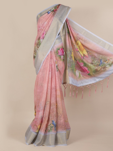 

Pothys Pink Printed Linen Blend Saree