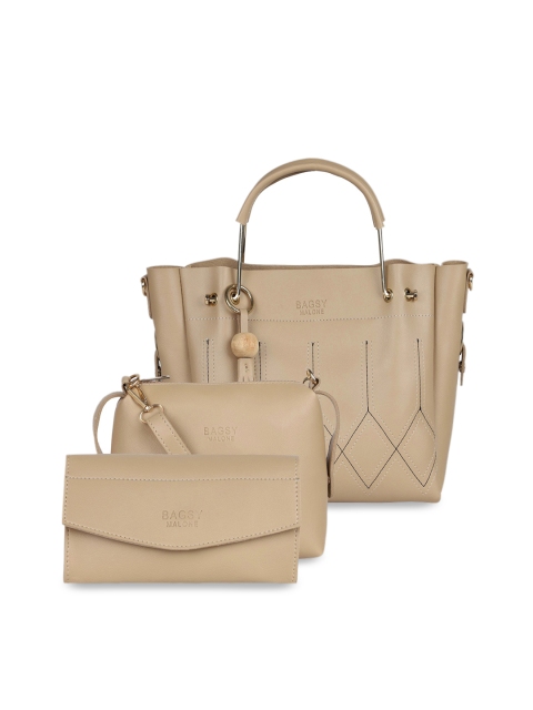 

Bagsy Malone Beige Set Of 3 Solid Handheld Bag