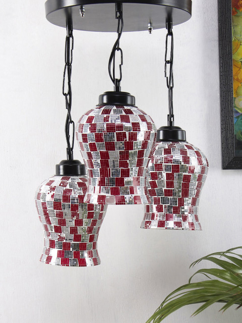 

Devansh Red & Yellow Mosaic Glass Cluster HL79 Hanging Lamp