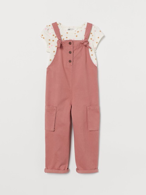 

H&M Girls Peach-Coloured & White 2-Piece Cotton Set