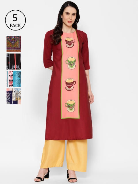 

7Threads Women Pack of 5 Printed Straight Kurtas, Multi