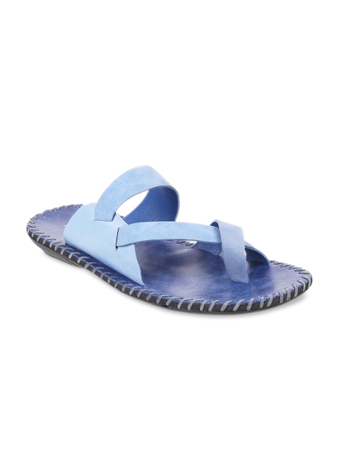 

Metro Men Blue Solid Leather Comfort Sandals