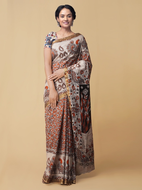 

Unnati Silks Orange Pure Cotton Printed Kota Saree