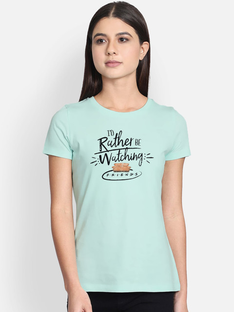 

Free Authority Women Green Black Friends Printed Round Neck Cotton Pure Cotton T-shirt