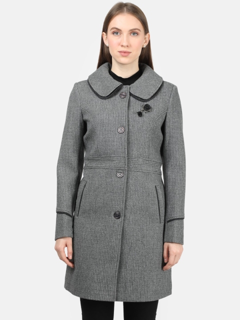 

Monte Carlo Women Grey & Black Self-Design Single-Breasted Overcoat