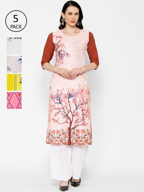

7Threads Women Pack Of 5 Multicoloured Printed Straight Kurtas, Multi