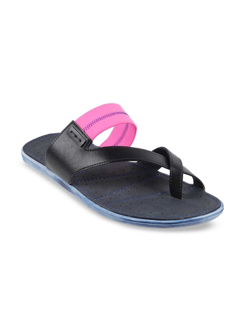 

Metro Men Pink & Black Colourblocked Leather Comfort Sandals