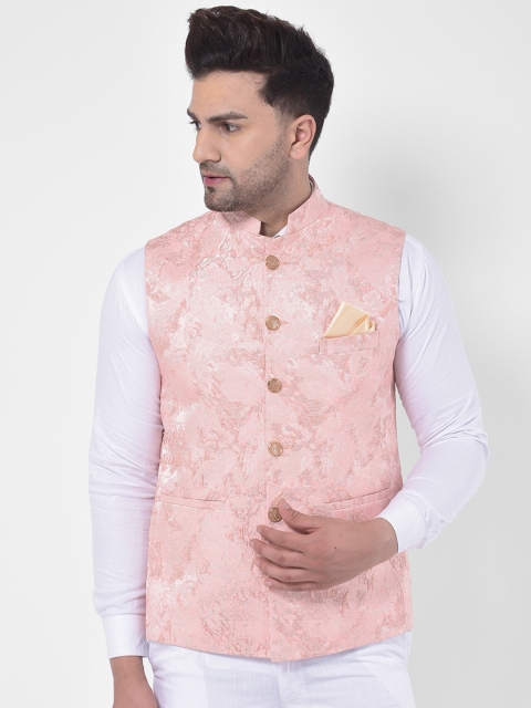 

LUXURAZI Men Pink Woven Design Nehru Jacket