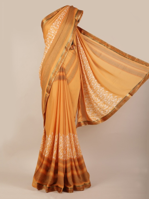 

Pothys Peach-Coloured & White Poly Chiffon Printed Saree
