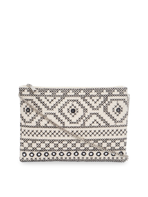 

Diwaah Off-White & Black Self Design Embellished Sling Bag