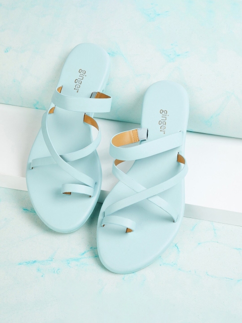 

Ginger by Lifestyle Women Turquoise Blue Solid PU One Toe Flats