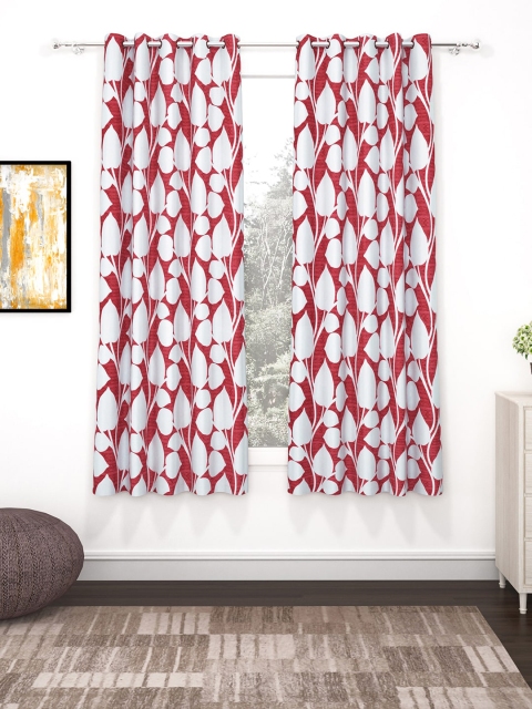 

Bedspun Set Of 2 Red & White Printed Polyetser Eyelet Ringtop Window Curtains-5 feet