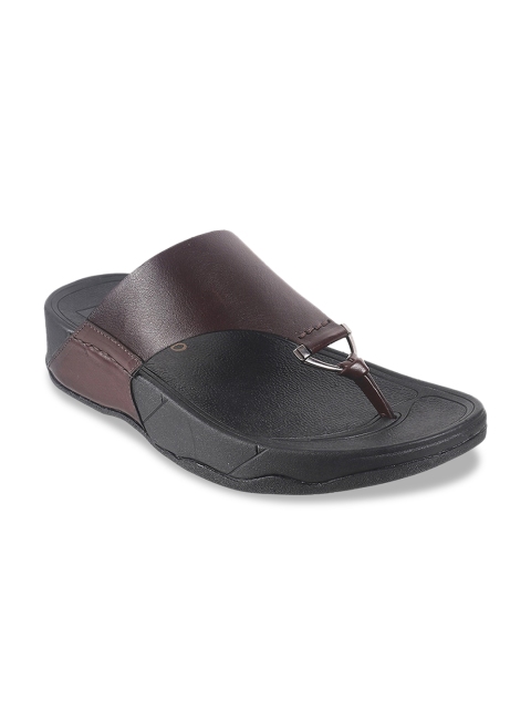 

Metro Men Maroon & Black Solid Leather Comfort Sandals