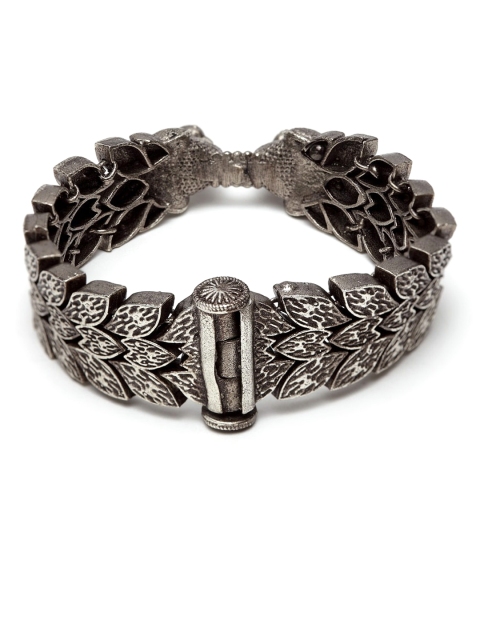 

DUGRISTYLE Oxidised Silver-Plated Silver Dancing Peacock Kada Bracelet