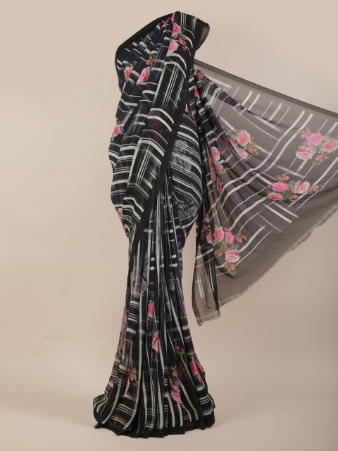 

Pothys Navy Blue & Black Poly Chiffon Printed Saree