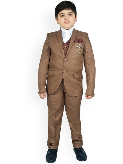 

SG YUVRAJ Boys Brown Solid Single-Breasted Party Suit