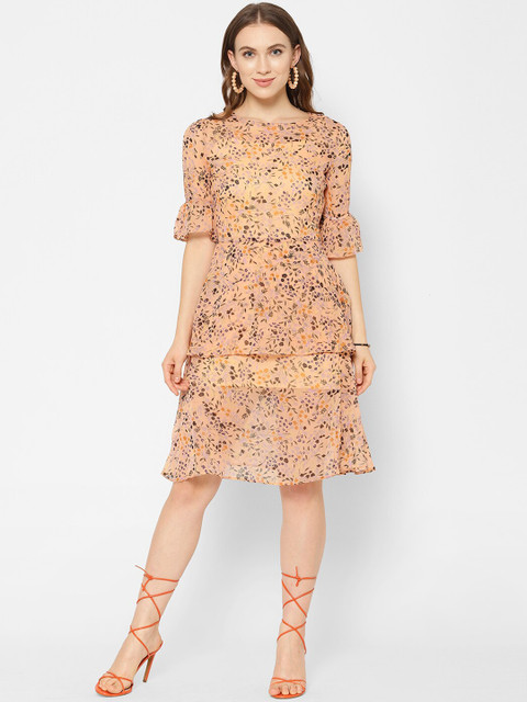 

NIXX Women Nude-Coloured Printed A-Line Dress