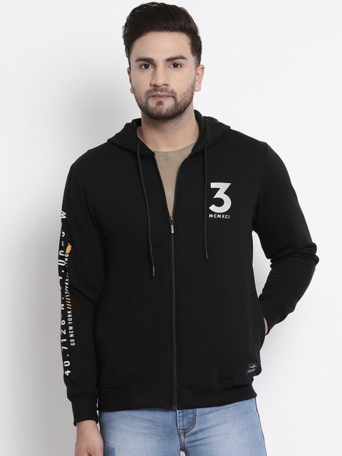 

COBB Men Black & Off-White Printed Hooded Sweatshirt