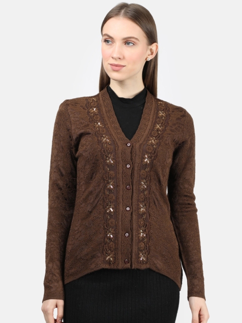 Monte Carlo Women Brown Embroidered Cardigan