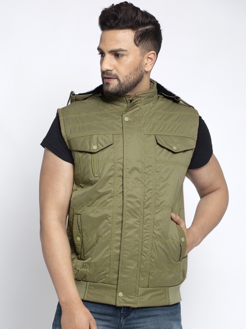 

KLOTTHE Men Olive Green Solid Windcheater Bomber