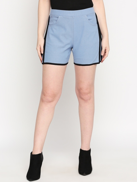 inocenCia Women Blue Solid Regular Fit Hot Pants