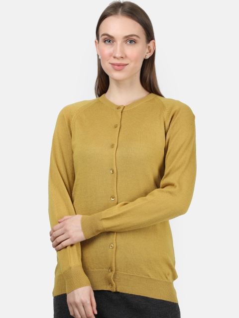 

Monte Carlo Women Gold Coloured Solid Woolen Cardigan