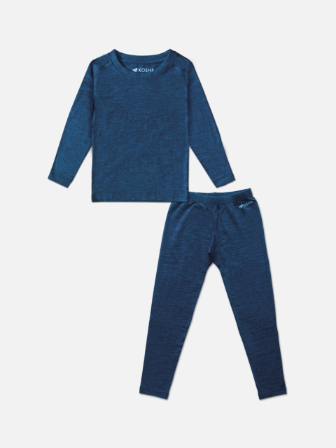 

Kosha Boys Navy Blue Solid Merino Wool & Bamboo Full Sleeves Thermal Set