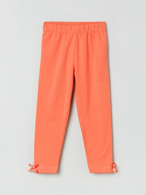 

max Girls Orange Solid Ankle-Length Leggings