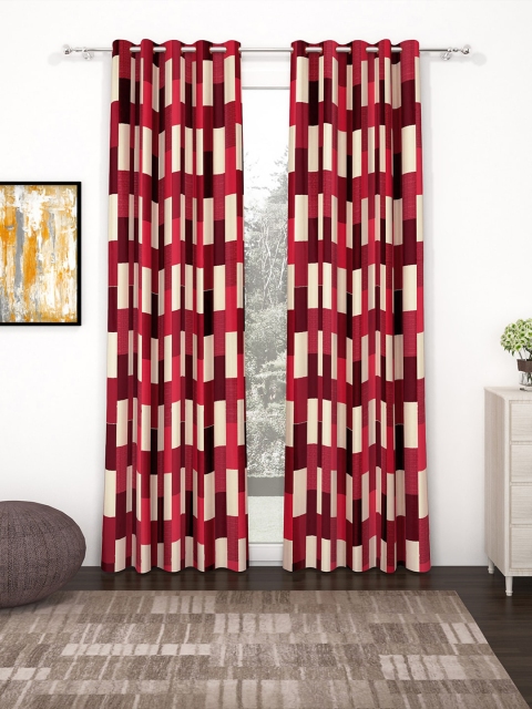 

Bedspun Set Of 2 Red & Beige Abstract Door Curtains