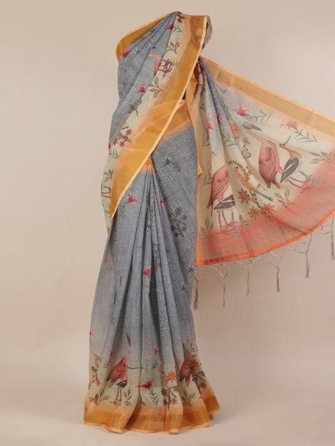 

Pothys Grey Printed Linen Blend Saree