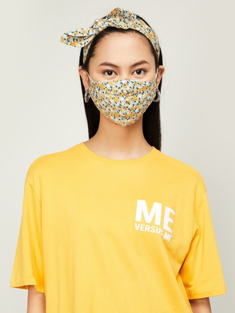 

Ginger by Lifestyle Women Blue & Yellow Printed Reusable 2-Ply Protective Outdoor Face Mask With Headband