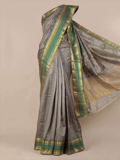 

Pothys Grey Printed Jute Silk Saree