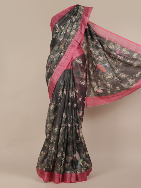 

Pothys Green Printed Linen Blend Saree