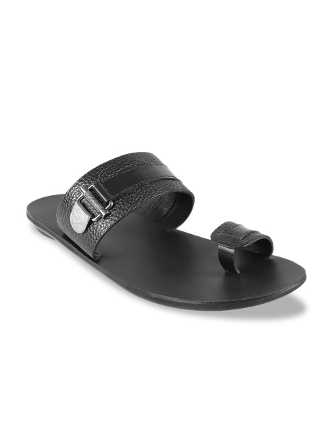 Metro Men Black Solid Leather Comfort Sandals