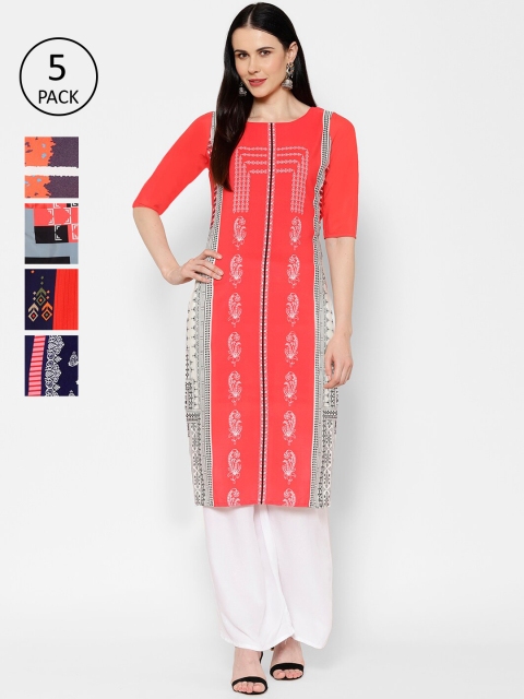

7Threads Women Pack Of 5 Multicoloured Printed Straight Kurtas, Multi