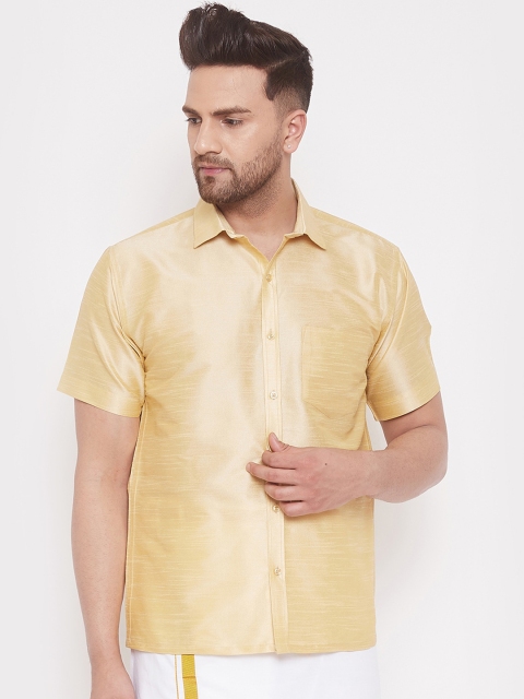 

VASTRAMAY Men Gold-Toned Regular Fit Solid Casual Shirt
