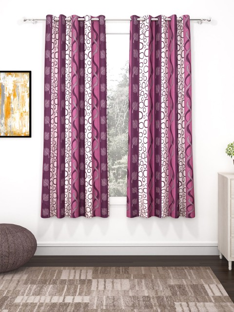 

Bedspun Set Of 2 Pink & White Polyester Eyelet Ringtop Window Curtains-5 feet