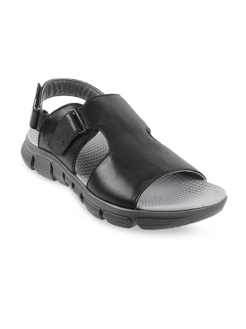 

Metro Men Black Solid Leather Comfort Sandals