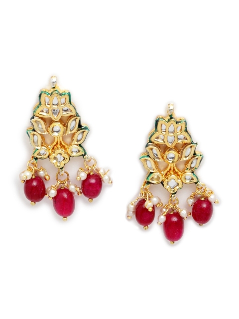 

DUGRISTYLE Gold-Plated & Red Floral Drop Earrings