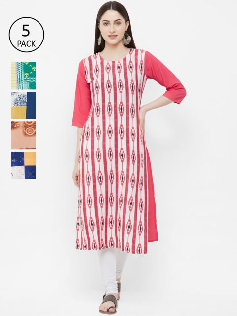 

7Threads Women Pack Of 5 Multicoloured Printed Straight Kurtas, Multi