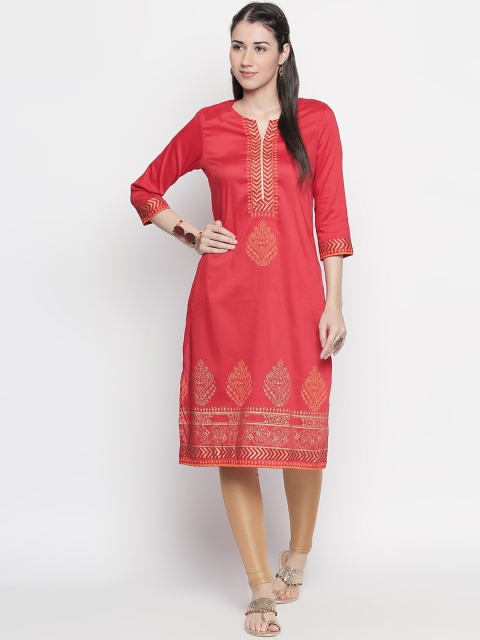 

RANGMANCH BY PANTALOONS Women Red Printed Straight Kurta