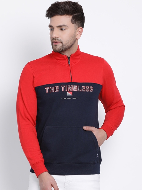 

COBB Men Red & Navy Blue Colourblocked Sweatshirt